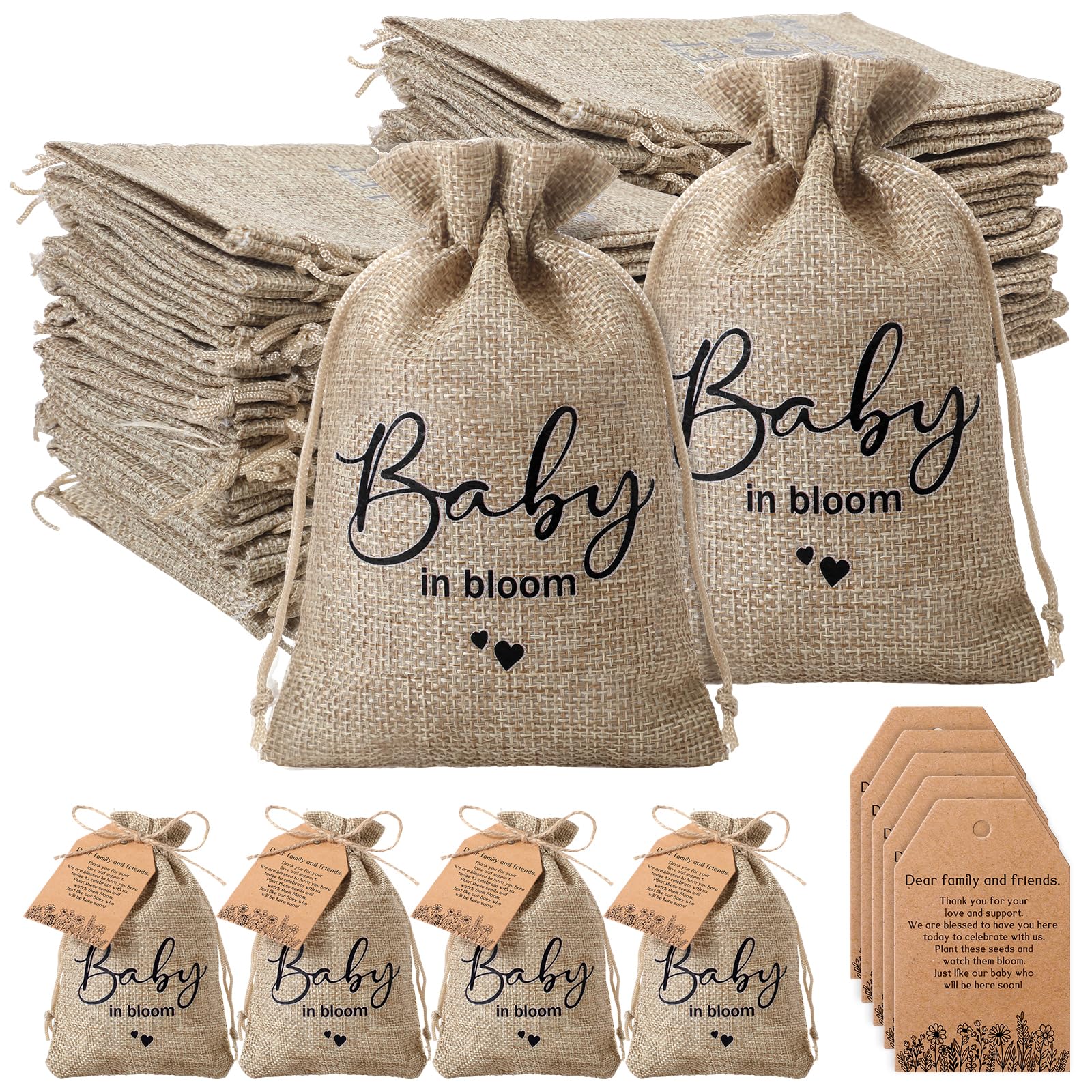Fumete Baby Shower Party Favors Baby in Bloom Mini Seed Packet Favors  Wildflower Design Tag Kraft Thank You Cards Sack Organizer Burlap Bag and  Twine