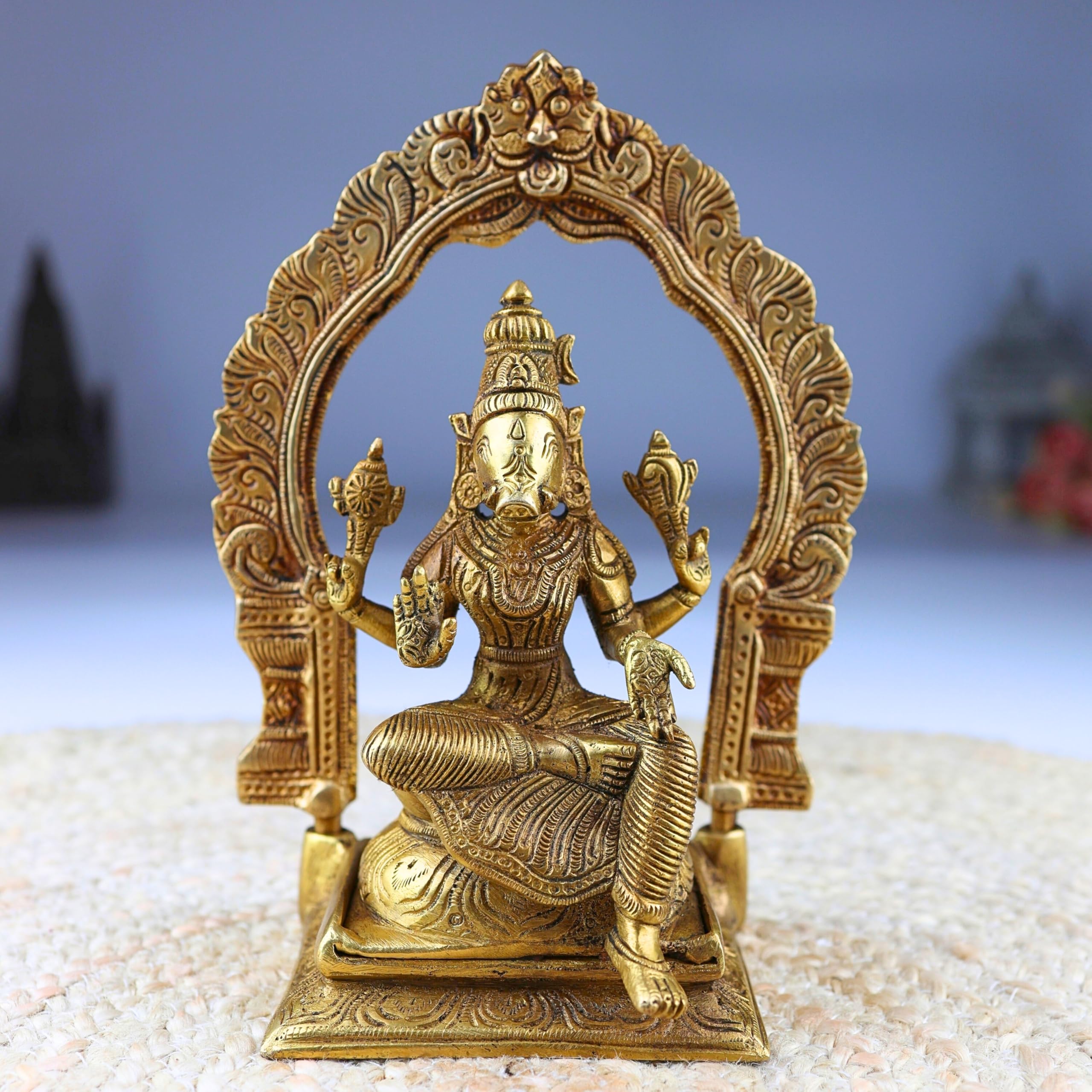Bhunes Brass Varahi Devi | Varahi Idols | Varaha | Matrikas | Barahi | The Ashta Bhuja Goddess Varahi Eight Armed Brass Sculpture |Idol | Murti | Statues,Gold, 8 Inch, 1 Piece