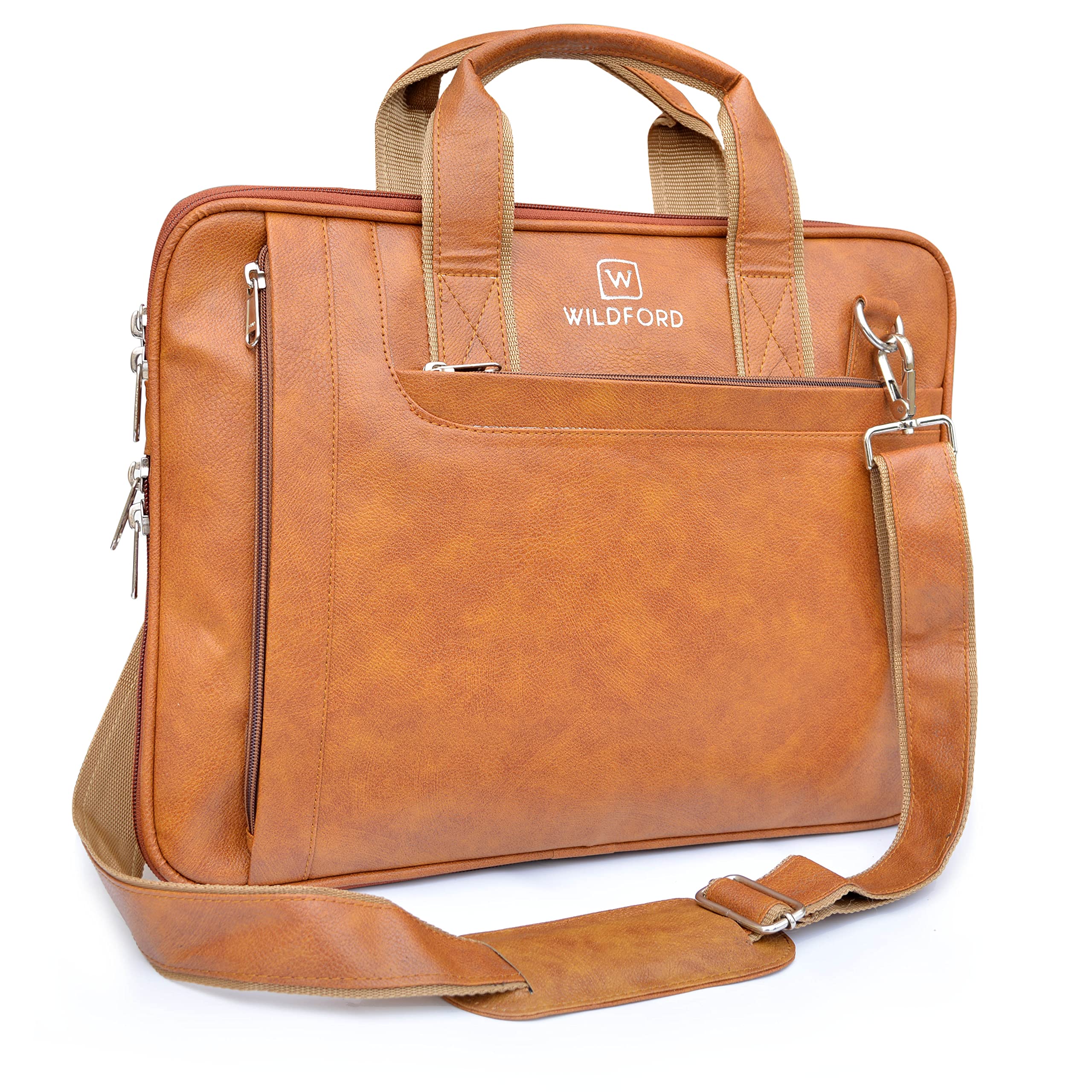 WILDFORD Slim Tan, Office/Laptop Bag, Tan Leatherite, Laptop/Tablet Compartment Inside (Upto 17 inch).Unisex Handmade Bag (B07P56WW44) Amazon Price History, Amazon Price Tracker