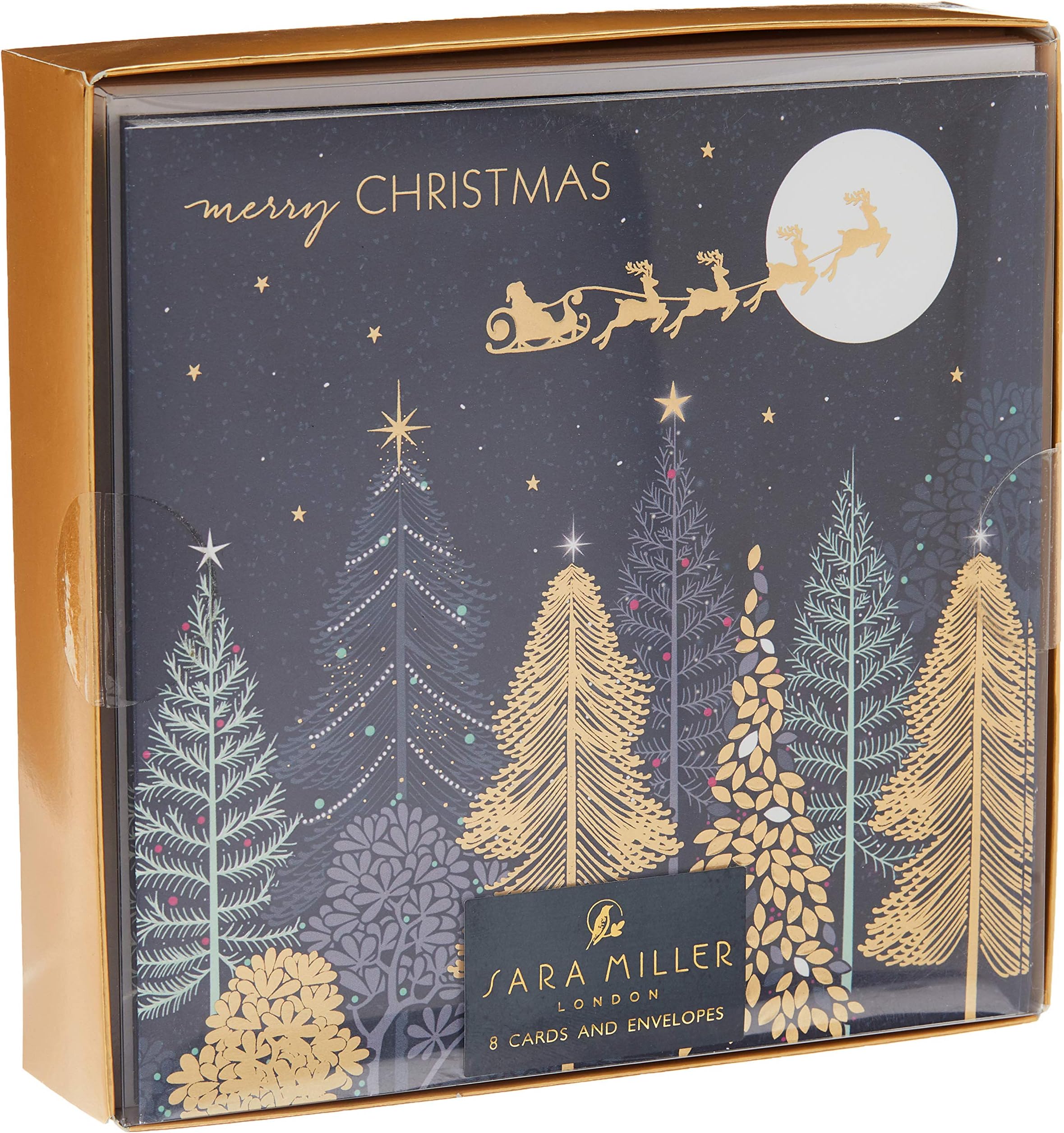 Christmas Card Box - Over The Tree Tops by Sara Miller - 8 Foiled and Embossed Christmas Cards. Size 16 x 16 cm Standard Postage