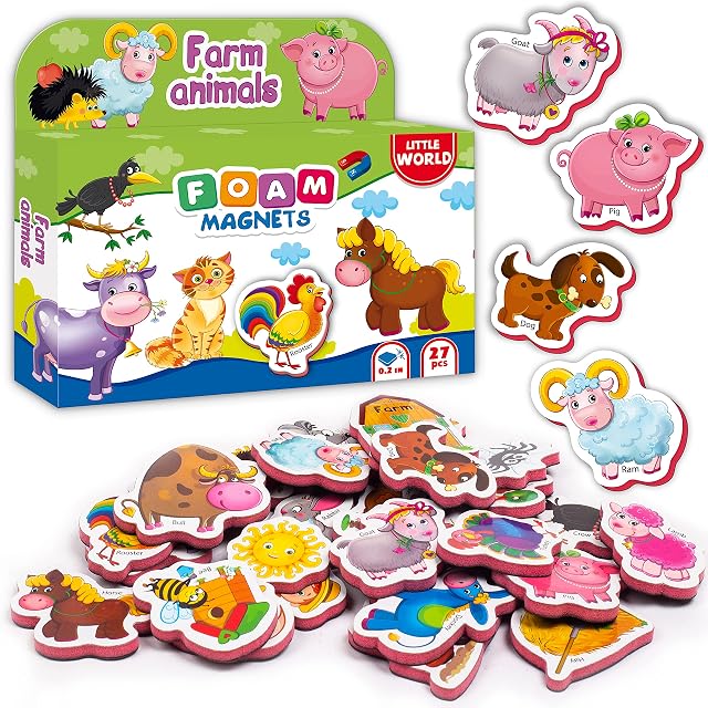 Little World 27 Foam Fridge Magnets for Kids  Fridge Magnets for Toddlers  Large Kids Fridge Magnets  Learning Animal Magnets for Babies  Farm Magnetic Animals