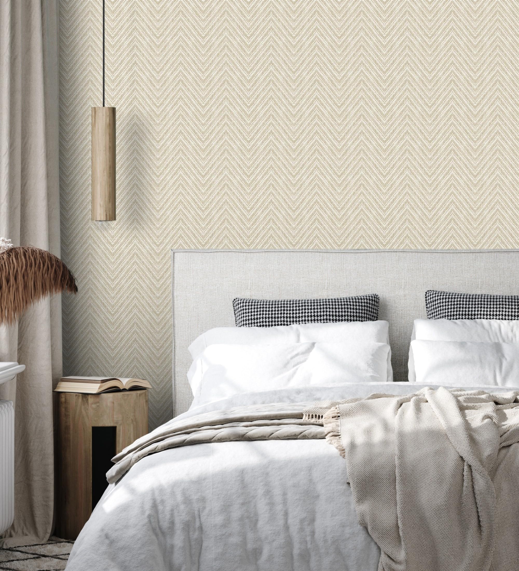 GAULAN 683190 - Papel pintado vinílico de espigas efecto fibra vegetal beige con textura en relieve para pared salón cocina baño dormitorio pasillo - Rollo de 10 m x 0,52 m