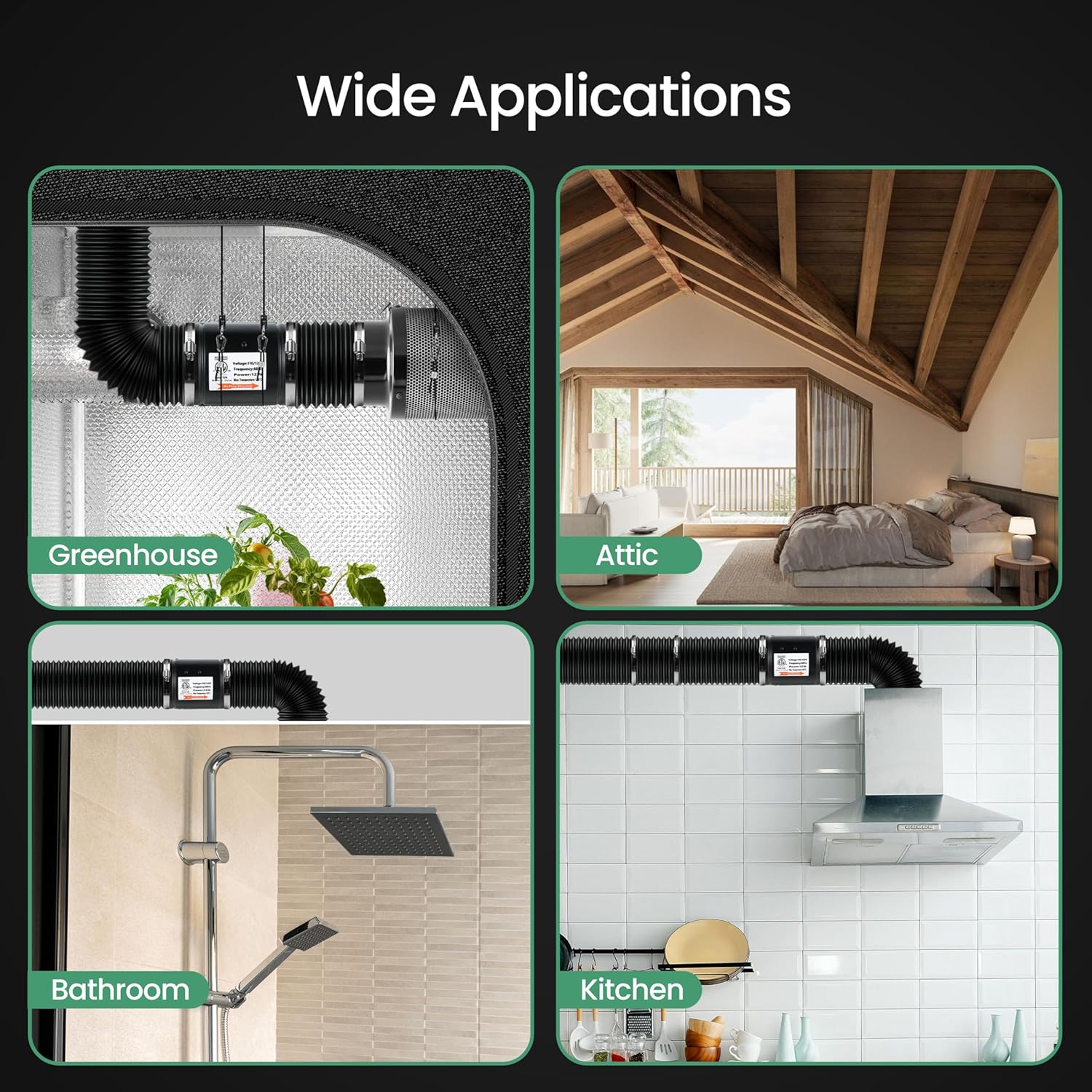 InfiniPower Inline Duct Booster Fan 4" 106 CFM with Speed Controller, Low-Noise Ventilation Exhaust Fan for Kitchen, Basements, Bathrooms, Attics and Grow Tents, Black