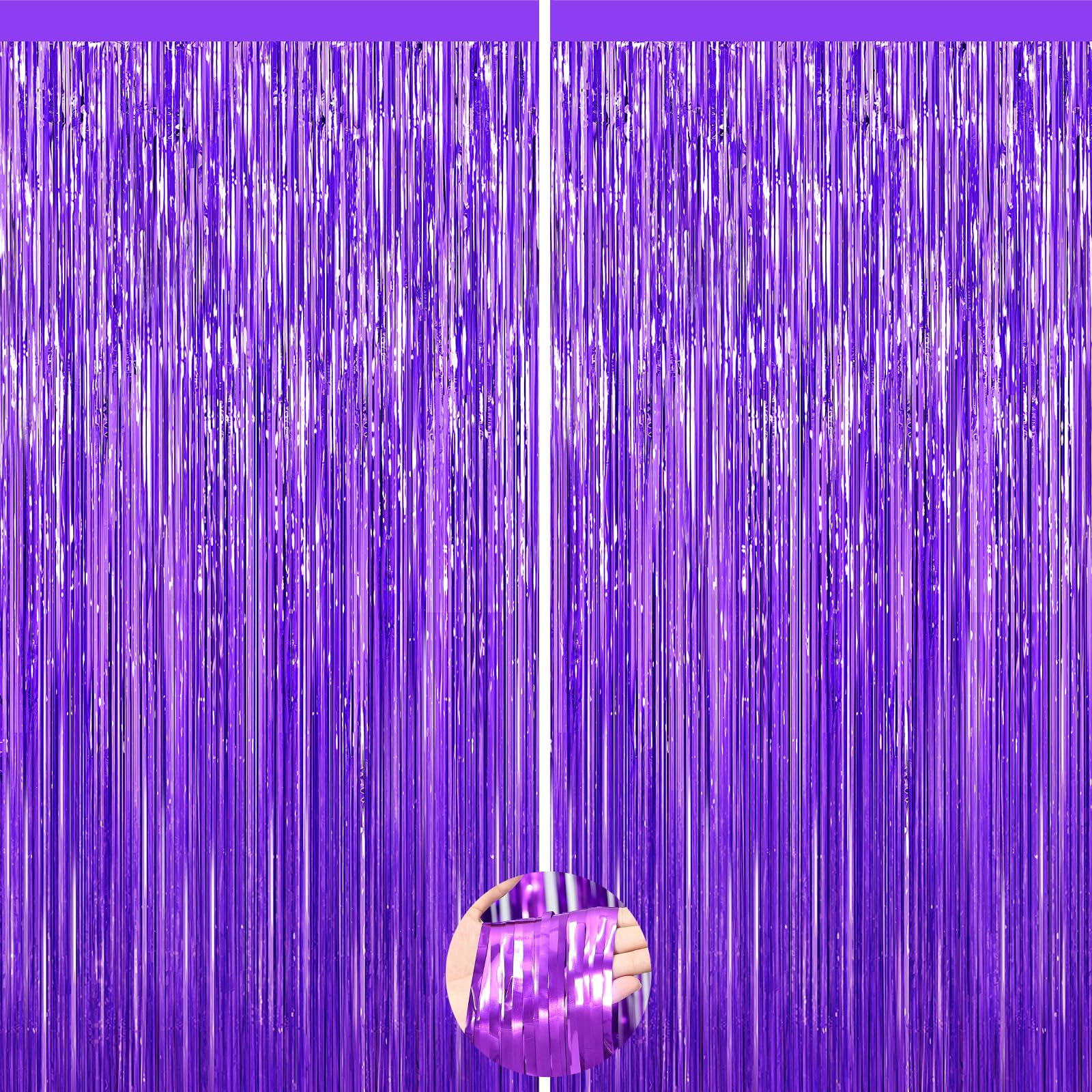 2 Pack Purple Foil Fringe Curtains, Metallic Tinsel Streamers Decorations