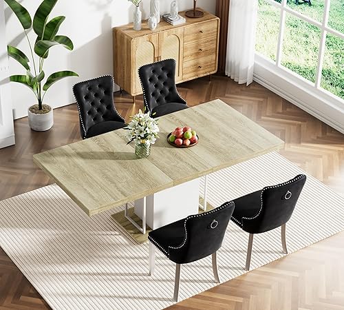 Vista 58 de Juego de mesa de comedor extensible de mármol sintético blanco de 63 a 78.74 pulgadas para 4, juego de mesa de comedor de 5 piezas con 4 sillas