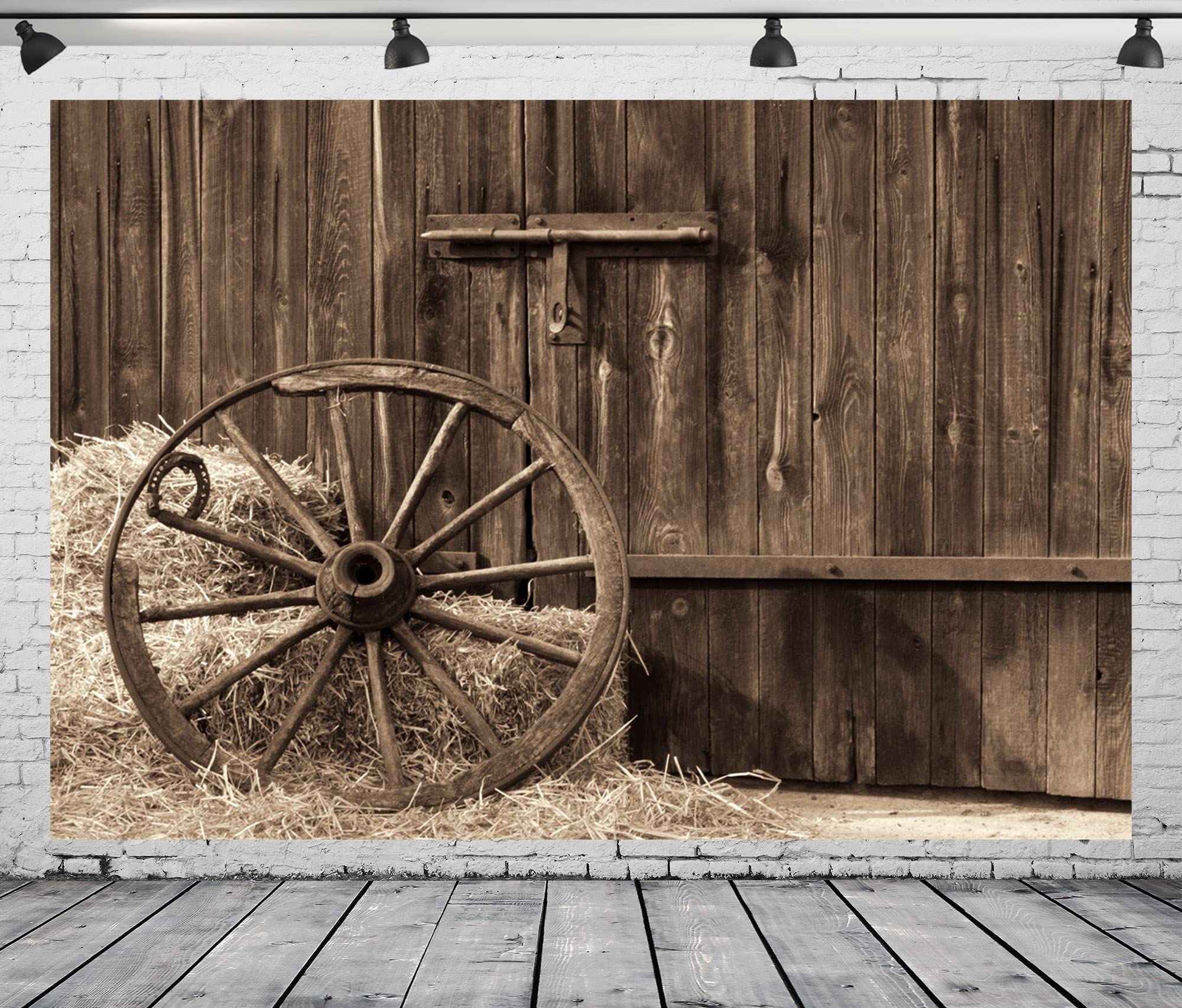 BELECO 6x3m Sfondo Cowboys, Porta di Fienile, Ruota Antica, Balli di Fieno, Tema Country, Decorazione Western, Foto per Bambini e Adulti.