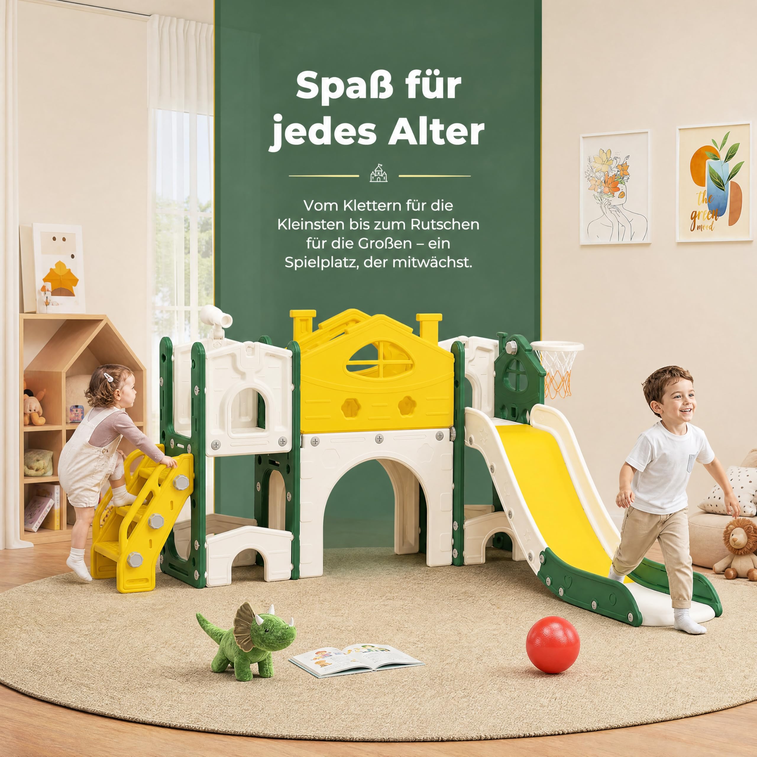 Rutsche für Kinder, 7 in 1, Rutsche für den Außen- und Innenbereich, Rutschenset für Kinder mit Treppe, Rutsche und Tunnel, für Kinder von 1 bis 6 Jahren, einzigartige Schieber, Gelb