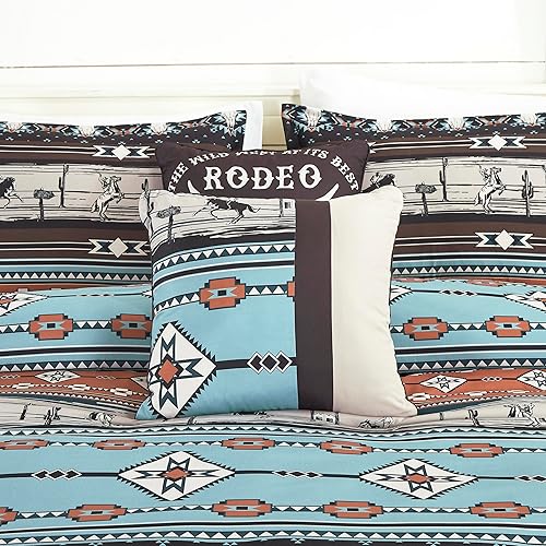 Miniatura 4 de Chezmoi Collection Boone - Juego de edredón de 7 piezas Southwestern Cowboys Rodeo, ropa de cama de microfibra lavada con estampado de arcilla