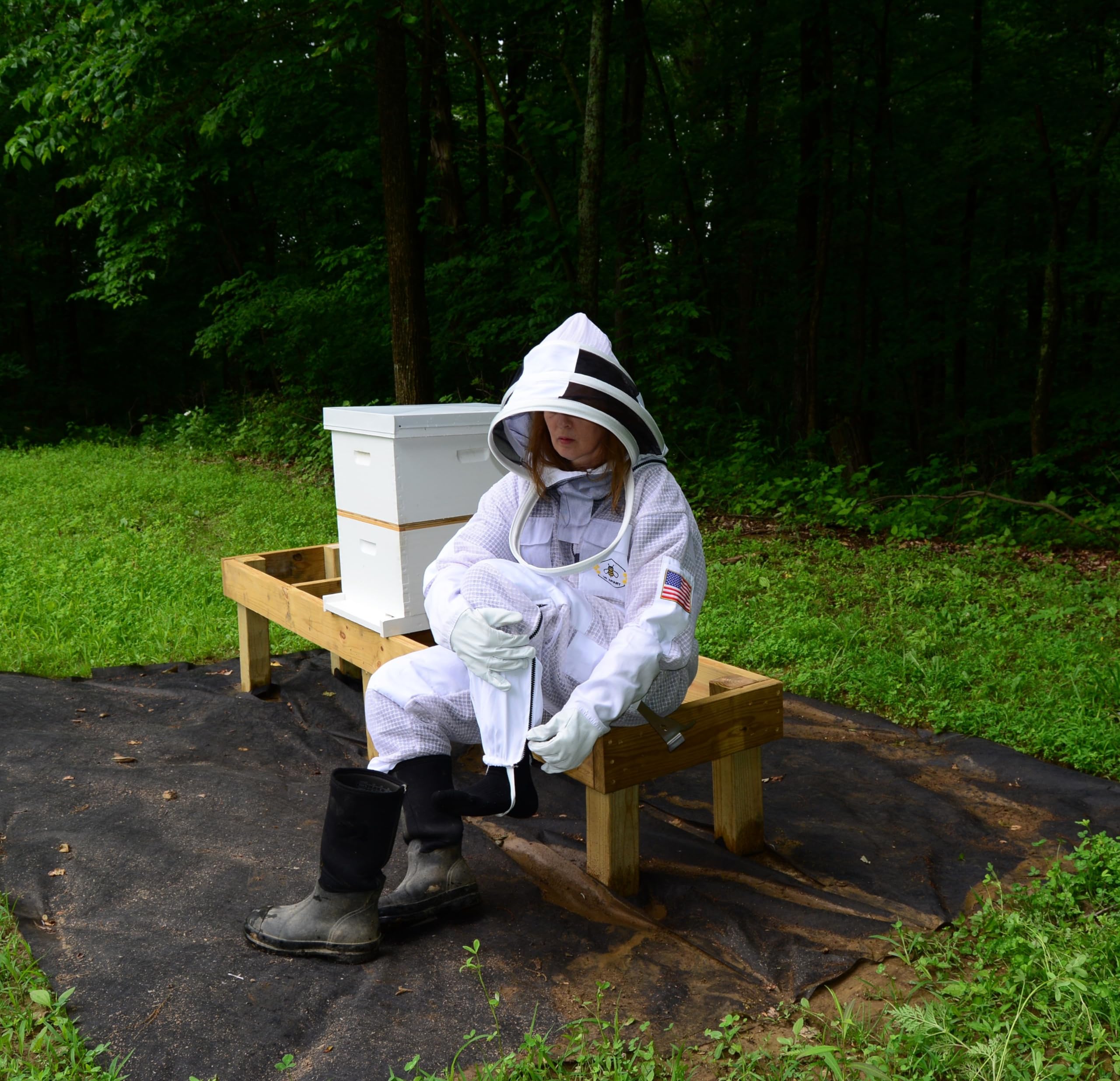 Traje de abeja de 3 capas con velo de esgrima un par de guantes a prueba de picaduras traje de apicultura ventilado