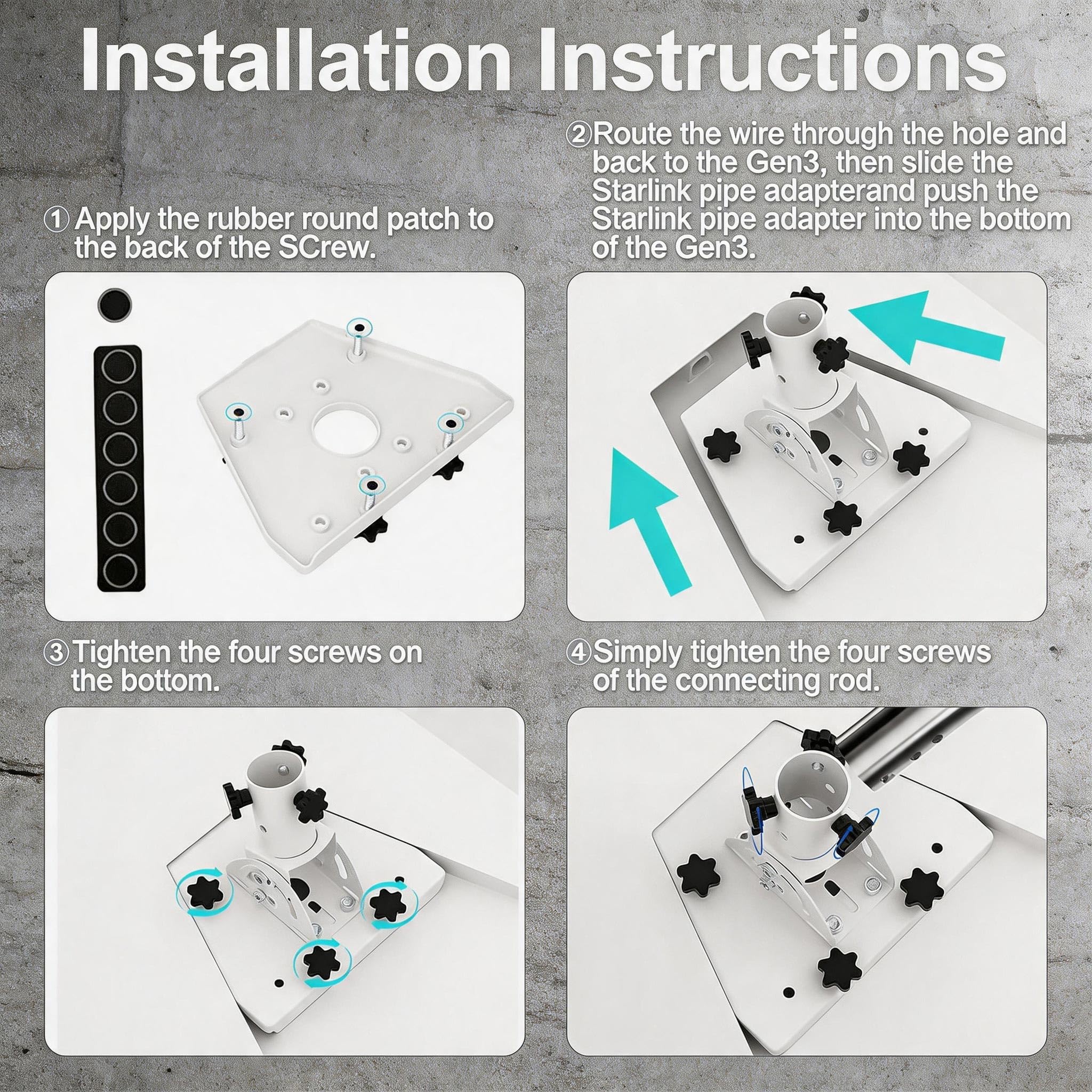 Starlink Support pour montage mural et poteau Gen 3 | Support réglable en métal robuste de 30,5 cm pour parabole V3 standard | Inclinaison à 160° et rotation à 360° | Revêtement étanche | Accessoires