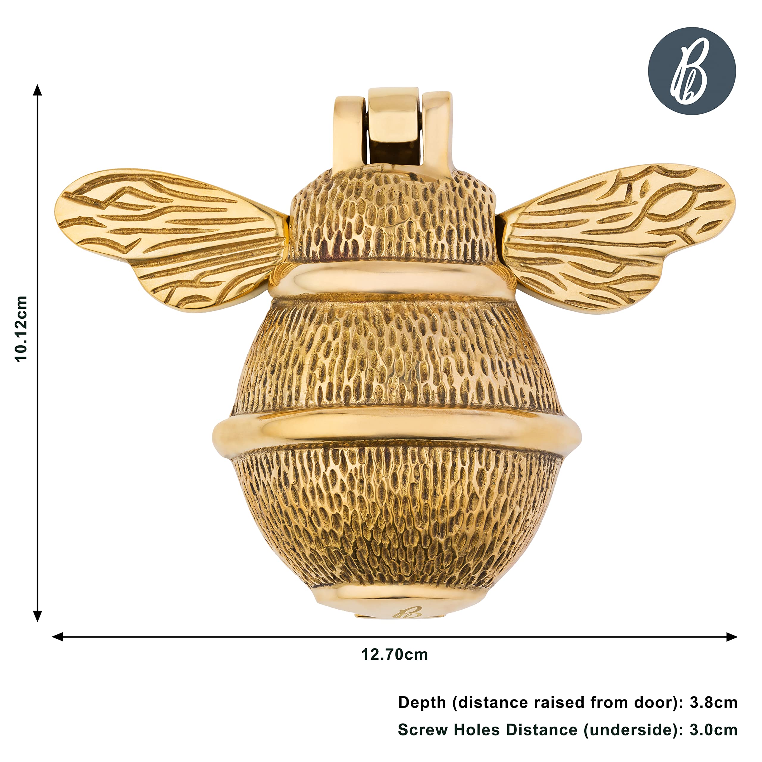 Gold Bee Heurtoir de porte d'entrée | Heurtoir en laiton massif poli doré avec plaque de gâche | UPVC | Meubles de porte d'entrée Bumblebee avec un design unique (laiton)