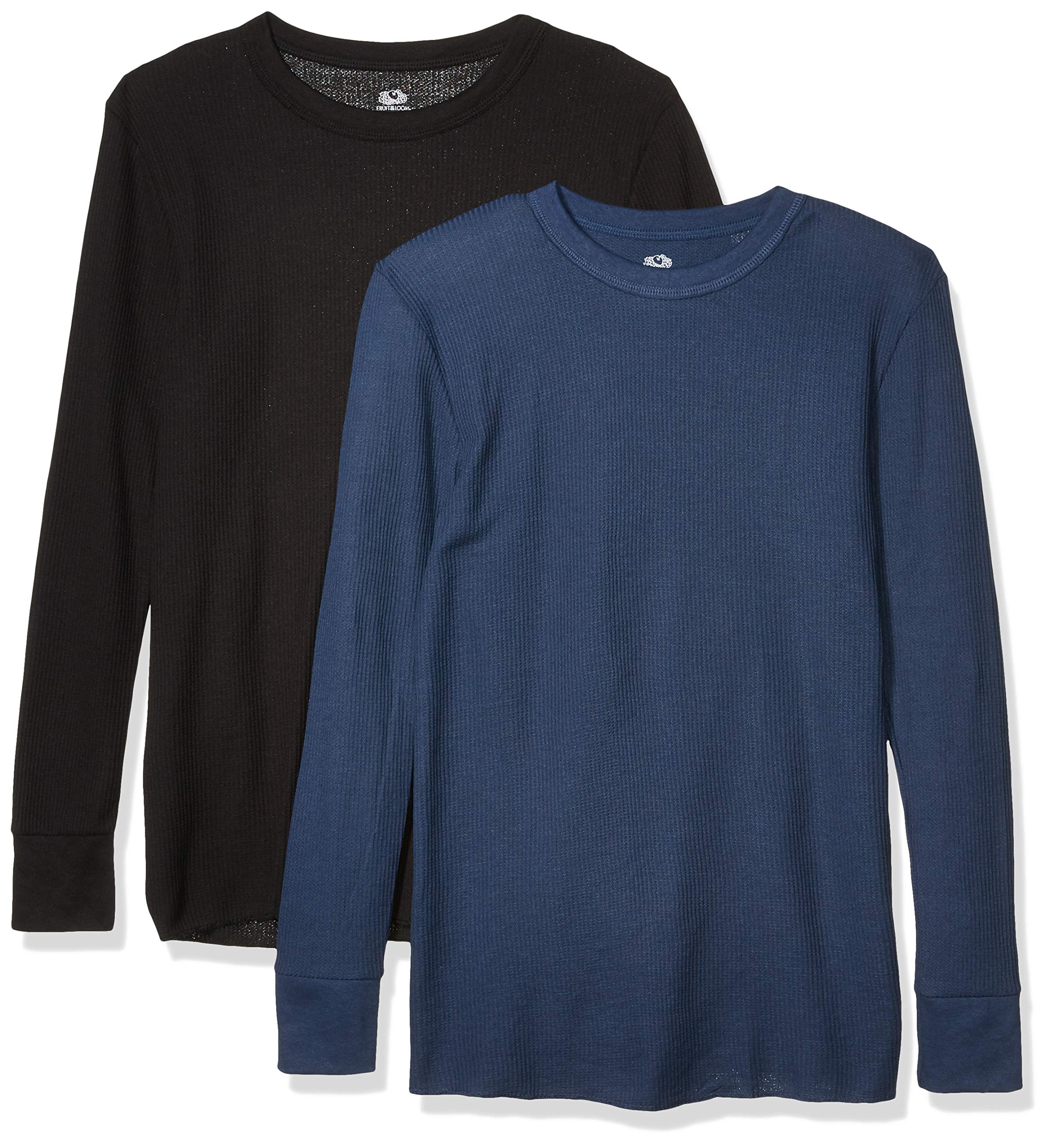 Fruit of the Loom Men's Classic Midweight Waffle Thermal Underwear Crew Top (1 & 2 Packs), Navy/black soot, X-Large