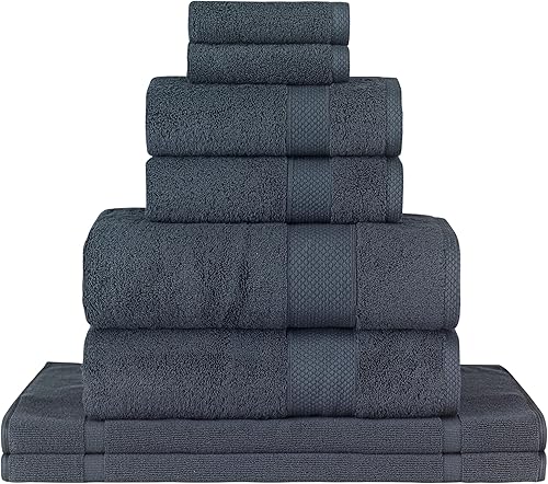 Towels Beyond - Juego de toallas de baño de lujo 100% algodón turco, 8 piezas, color negro, de secado rápido, suaves y absorbentes, lavables a