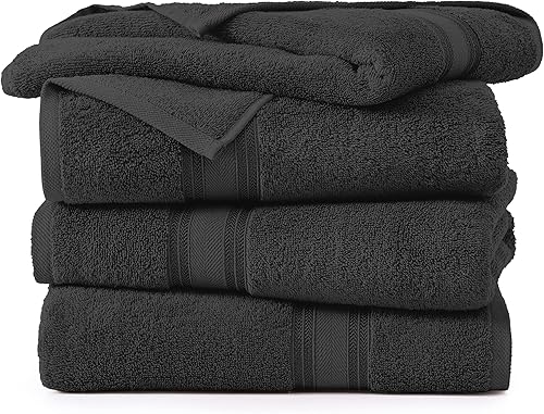 Miniatura 2 de LANE LINEN Juego de 4 toallas de baño de algodón grandes, de secado rápido, sin torsión, súper suaves, altamente absorbentes, color negro