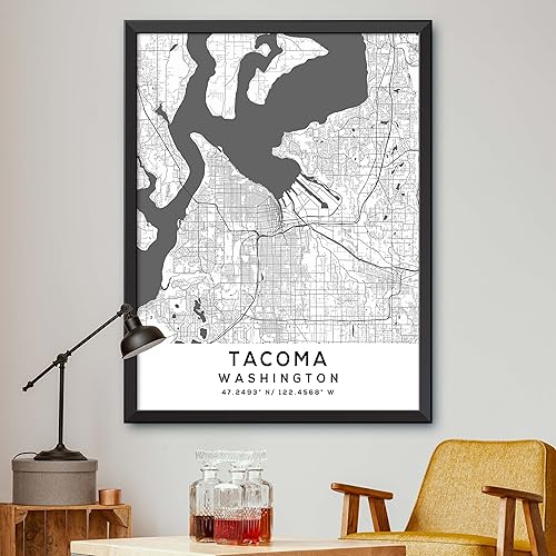 Mapa de Tacoma, Washington, Light 2 (8x10)