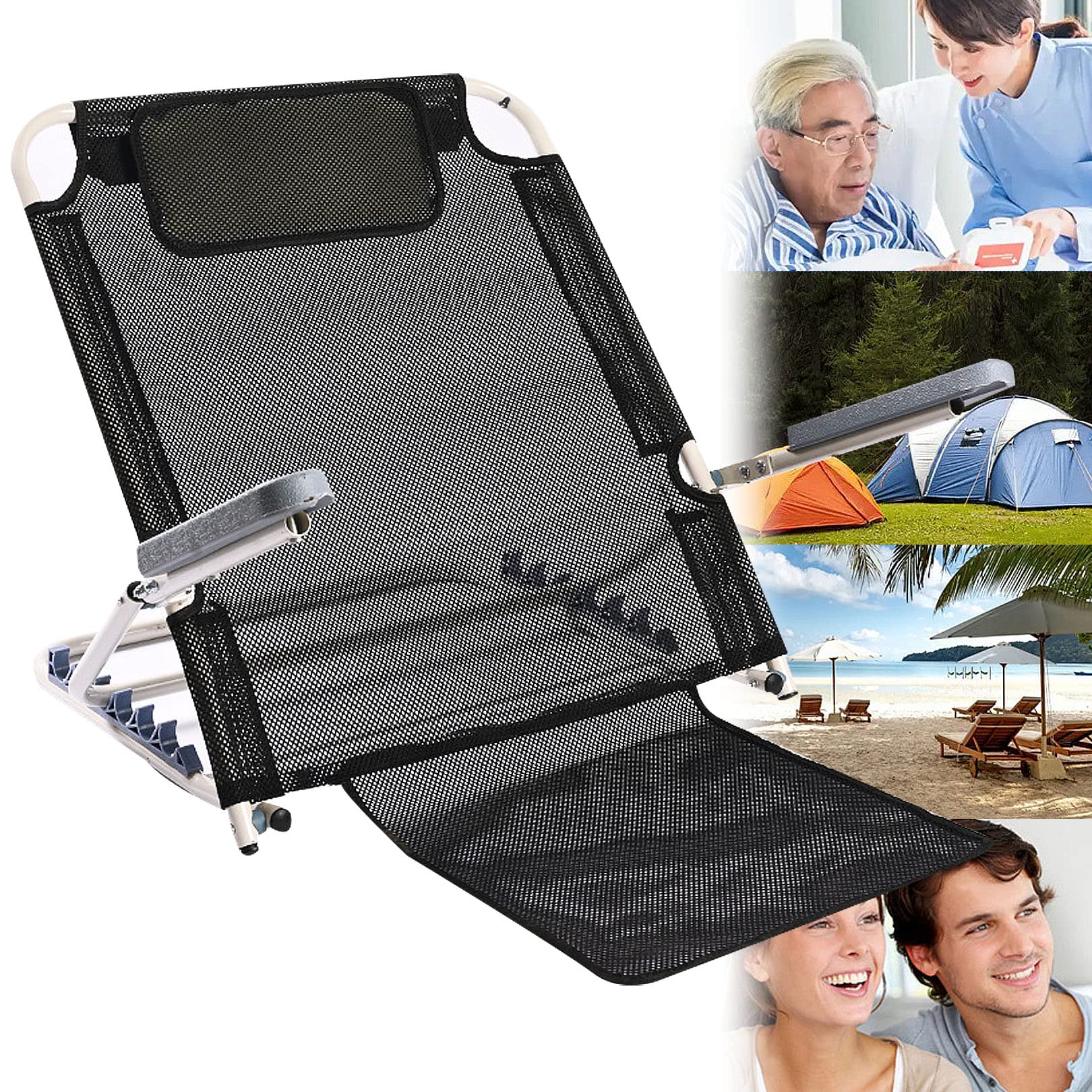 Adjustable Angle Back Rest to Support Sitting Up in Bed Mesh Breathable Fabric Bed Back Rest Bed Support Sit Up or Reclined Position, Includes Head Pillow, 6-Gears