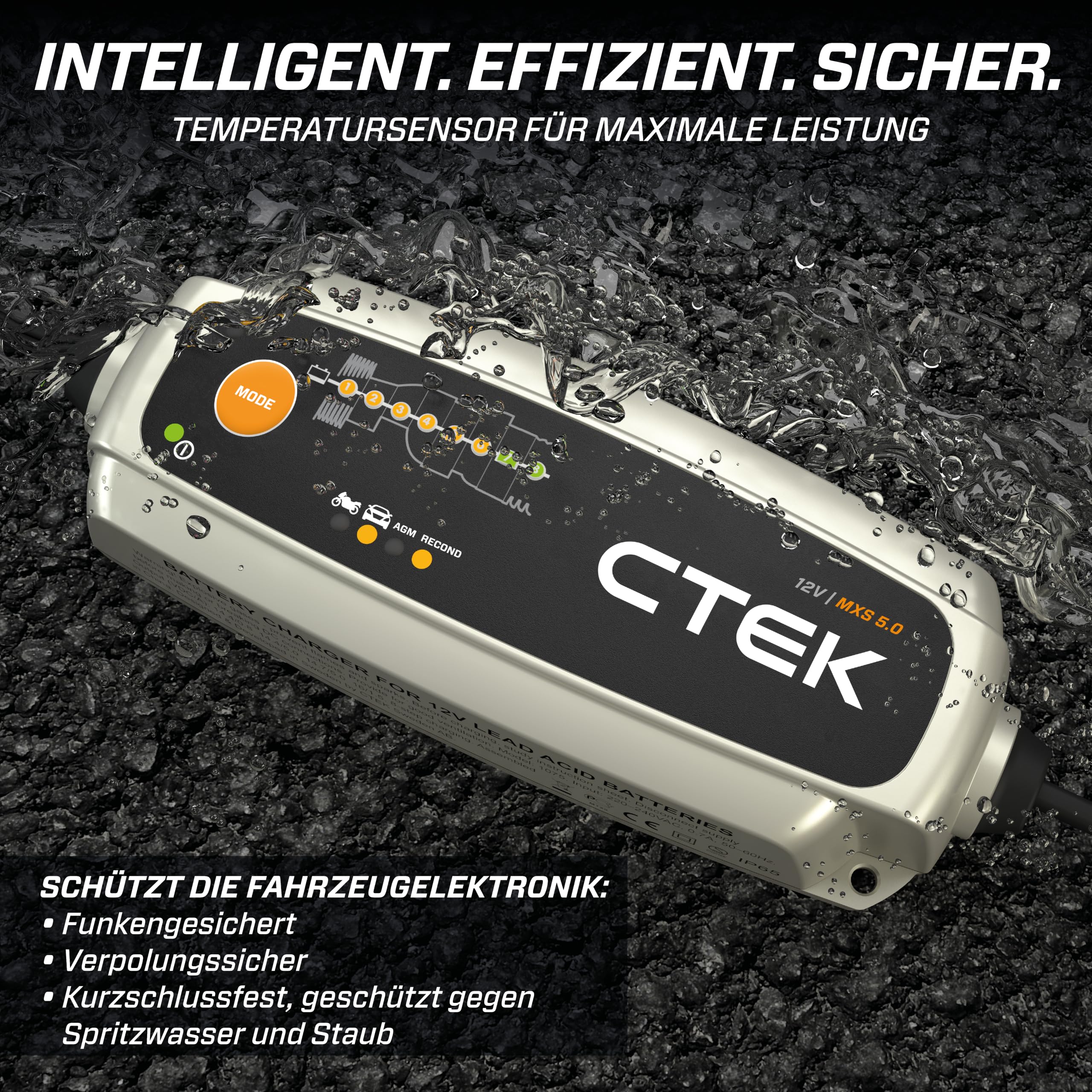 CTEK MXS 5.0, Batterieladegerät 12V, Temperaturkompensation, Intelligentes Ladegerät Autobatterie, Ladegerät Auto Und Motorrad, Batteriepfleger Mit Rekonditionierungsmodus Und AGM-Option