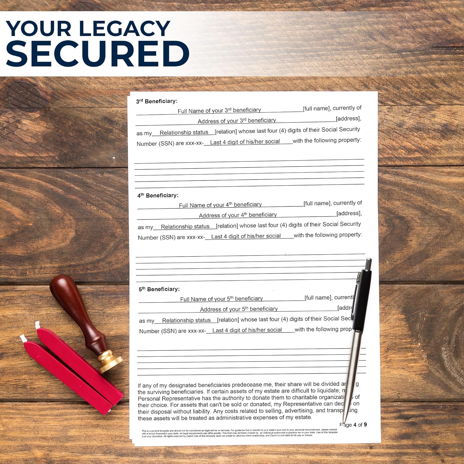 Zastic! Kit de última voluntad y testamento 2024 formularios en papel