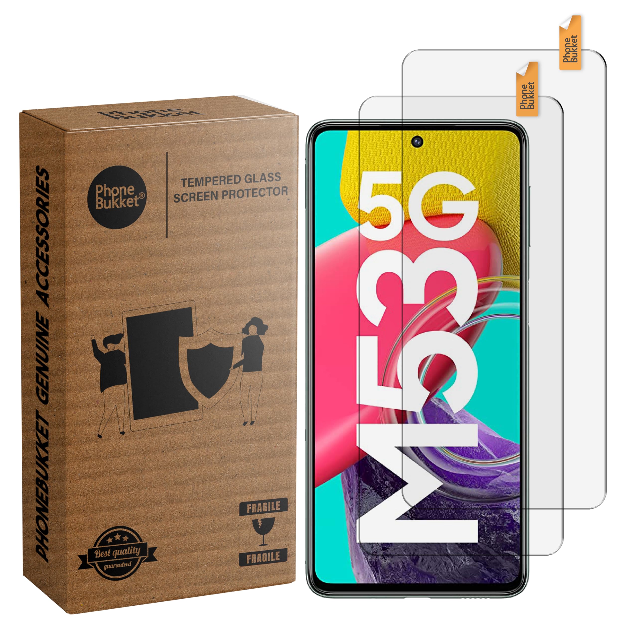 PhoneBukket Tempered Glass ScreenGuard Protector for Samsung Galaxy M53 5G (Transparent) Edge to Edge Full Screen Coverage, Pack of 2 (B0BVMFL7PB) Amazon Price History, Amazon Price Tracker