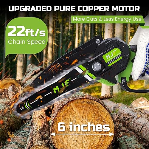 Miniatura 2 de Mini motosierra inalámbrica de 6 pulgadas con 2 baterías, con una sola mano, corte suave, motosierra eléctrica portátil para cortar madera, recortar
