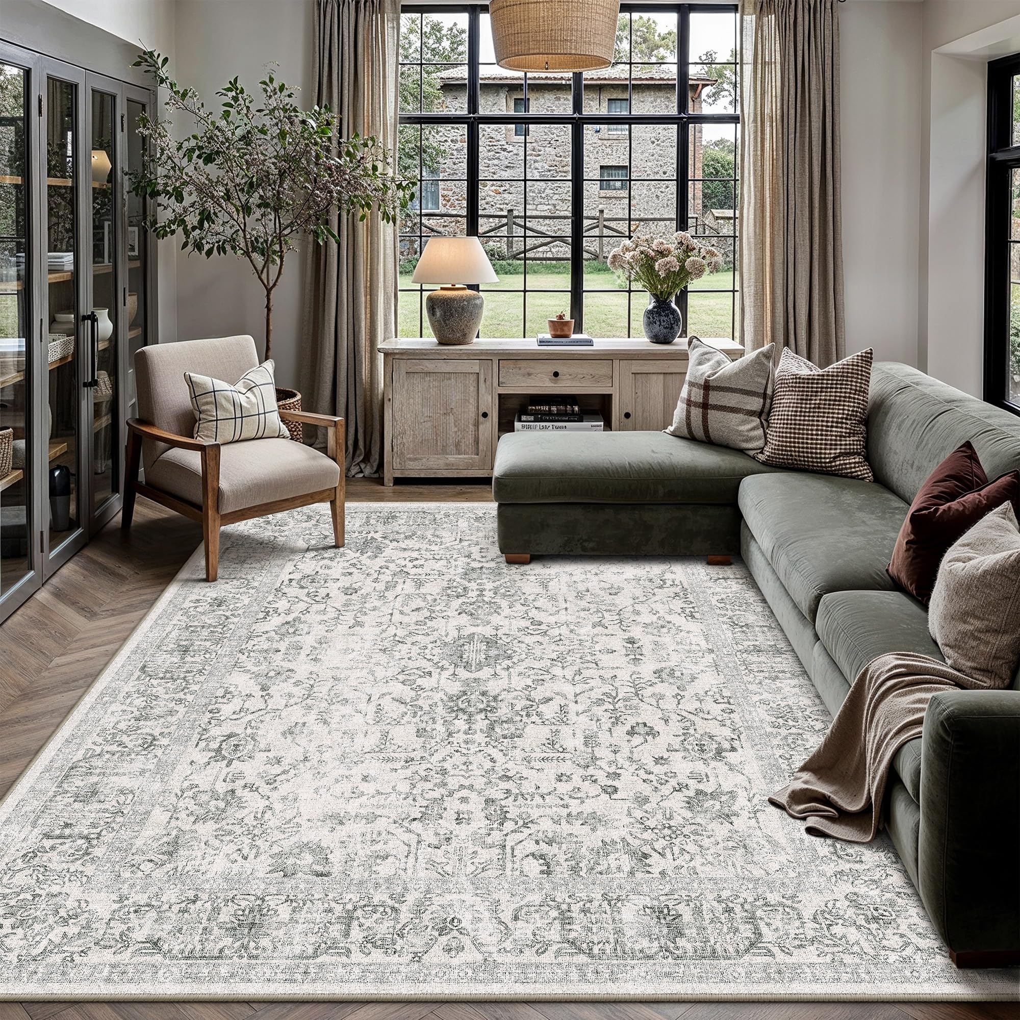 PureCozy Vintage Rugs Living Room Washable 300x400cm Black Large Carpet โ image 1