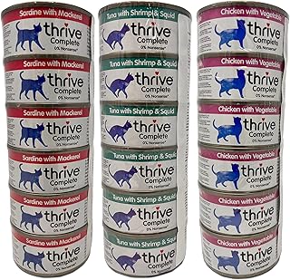 Thrive Cat Food Wet Complete Bundle: 18 Tinned Sets (6 x Sardine & Mackerel, 6 x Tuna with Shrimp & Squid, 6 x Chicken & V...