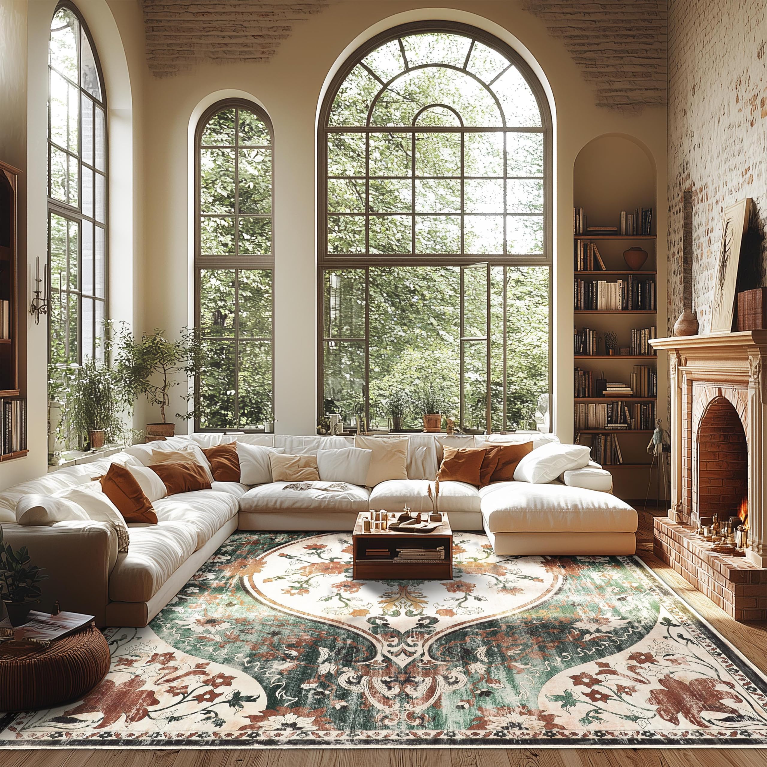 Tapis Bohème 2,7x3,7m Lavable Machine - Noir/multicolore, Antidérapant Et Résistant Aux Taches