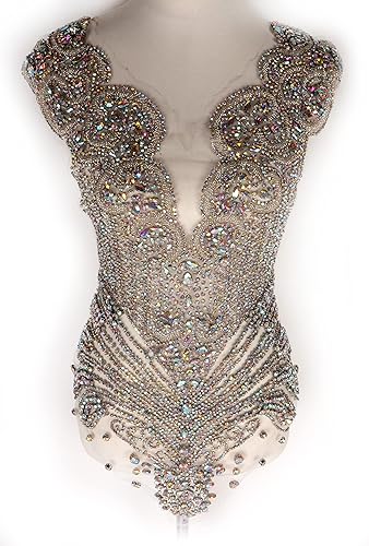 Miniatura 6 de Labellezalady 27.5'' * 15.7'' Corpiño Completo Multicolor Rica Pedrería en Garra Plateada Aplique, para Vestido de Boda Noche Graduación Baile DIY