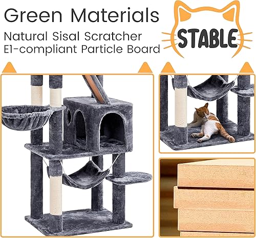 Miniatura 9 de Topeakmart Torre grande para gatos de 71.5 pulgadas para gatos de interior, muebles para gatos de varios niveles con condominios, perchas, canasta,