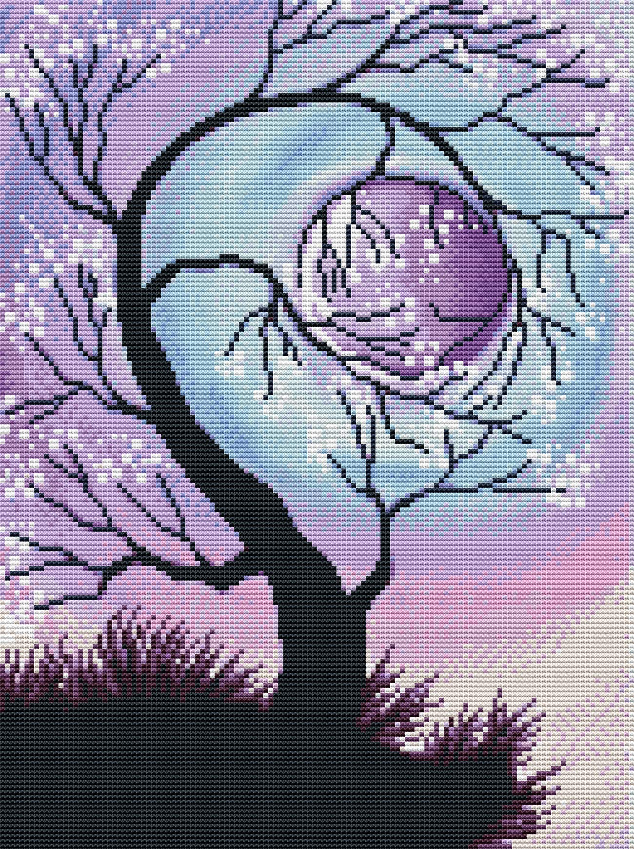 Amiiba Kreuzstich Set 'Baum Und Mond' - Vorgedruckt 35,8x46cm Für Anfänger