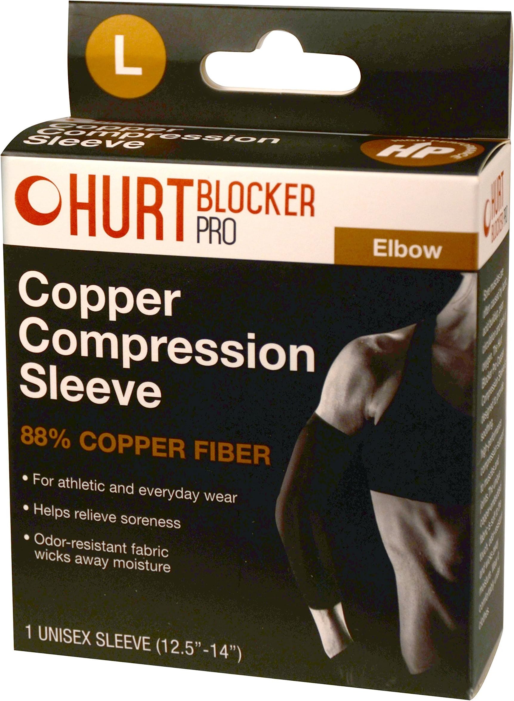 Hurt Blocker Pro Copper Compression Sleeve for Elbow- 88% Copper Fiber. (XL)