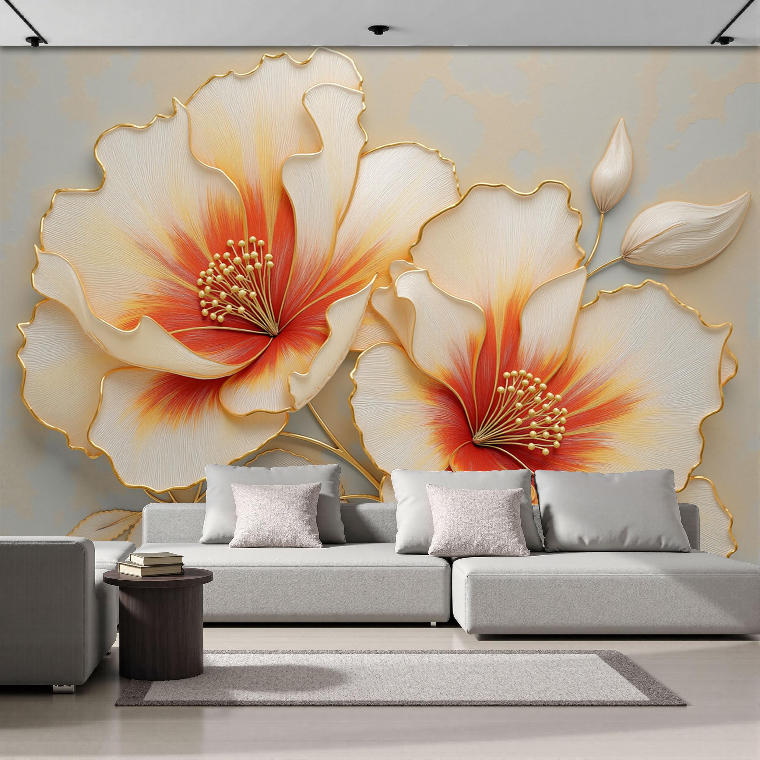 Papier peint panoramique 3D plantes luxuriantes grand poster orange