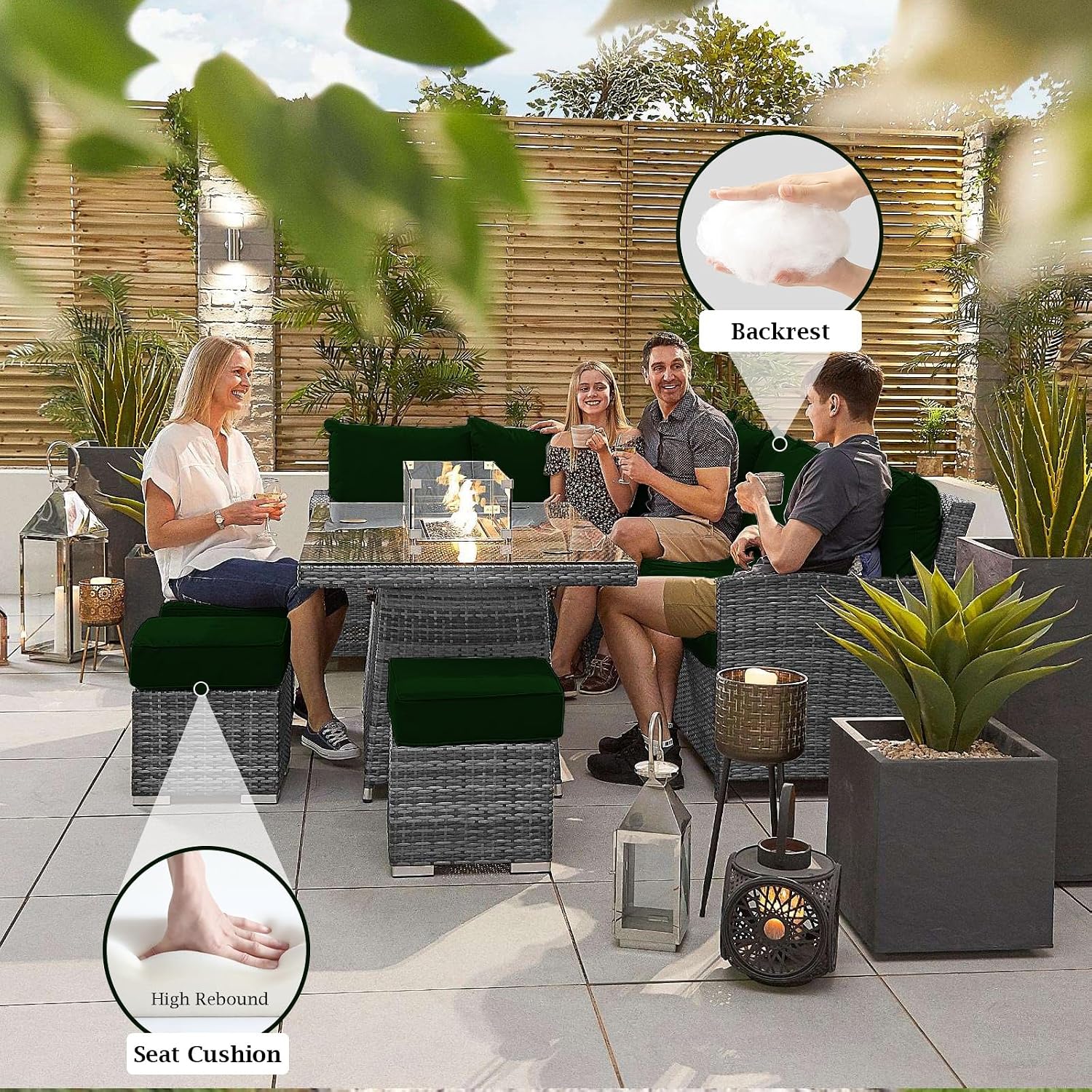 Outdoor Sectional Cushions, 4" Foam High-Density, Water-Resistant Couch Cushions Replacement Set, 14 Piece Patio Sectional Cushion for 6-Seat Sectional Patio Conversation Sets (Dark Green)