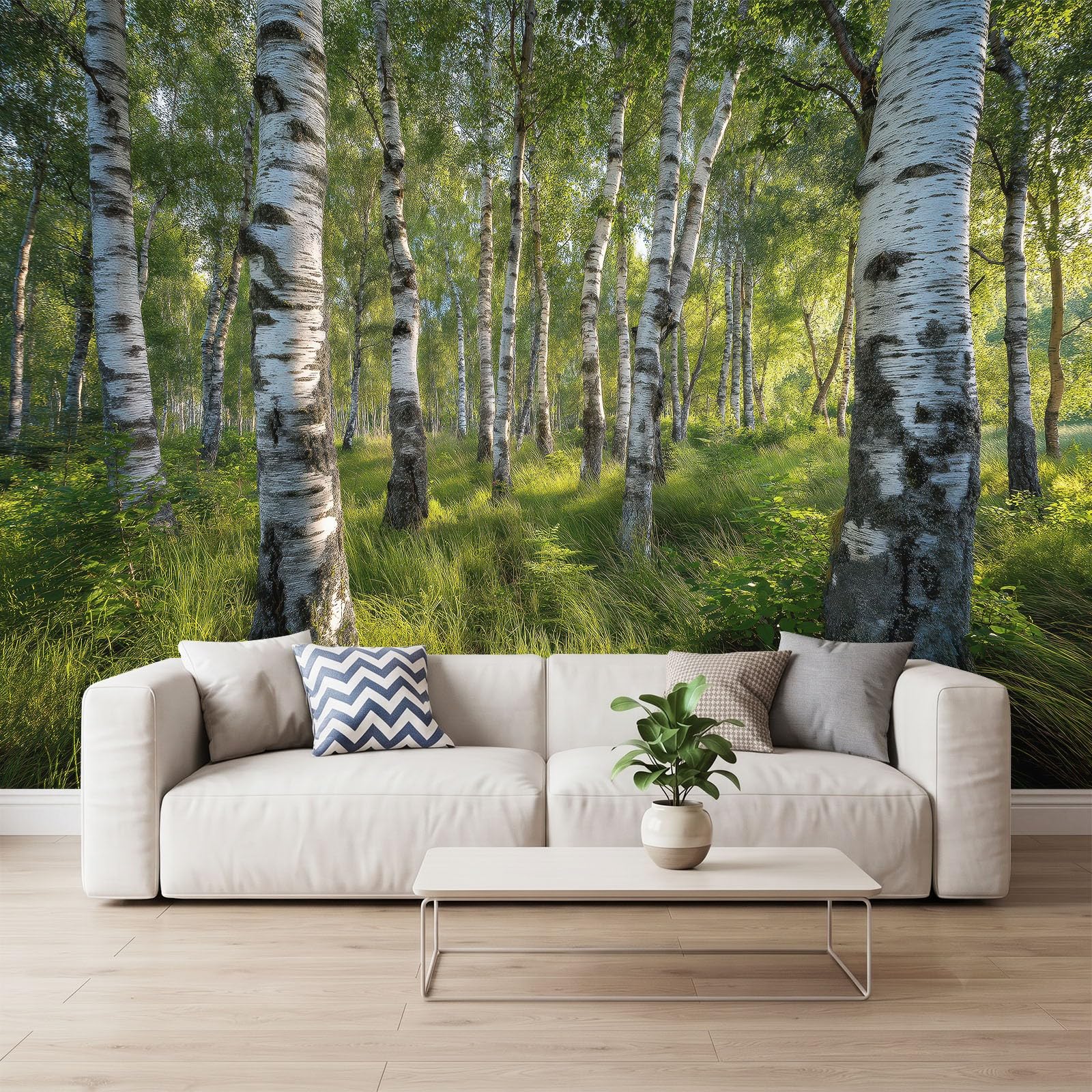 Fototapete Birke Grasland, Vlies Tapeten 200x140 cm