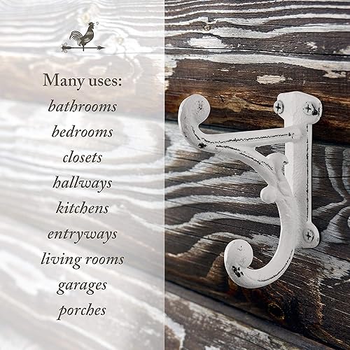 Miniatura 5 de Ganchos rústicos de hierro fundido (paquete de 3) color marrón oscuro rústico, para montar en la pared, decoración de granja, ganchos de pared