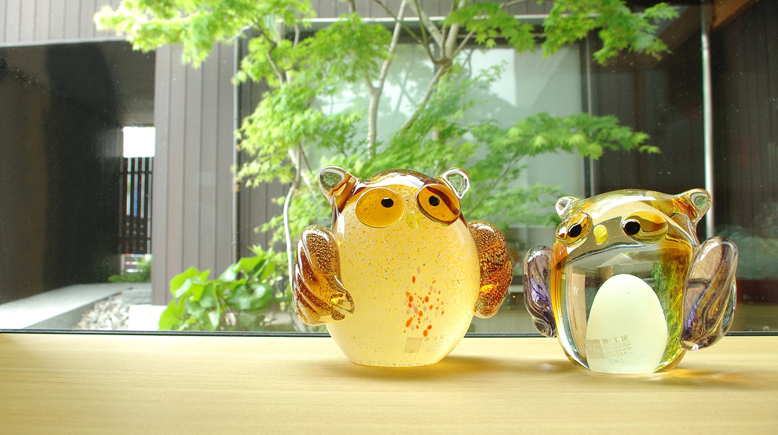 博多びーどろ ふくろう ひつじ ＋おまけ ガラスの置物3点セット 博多