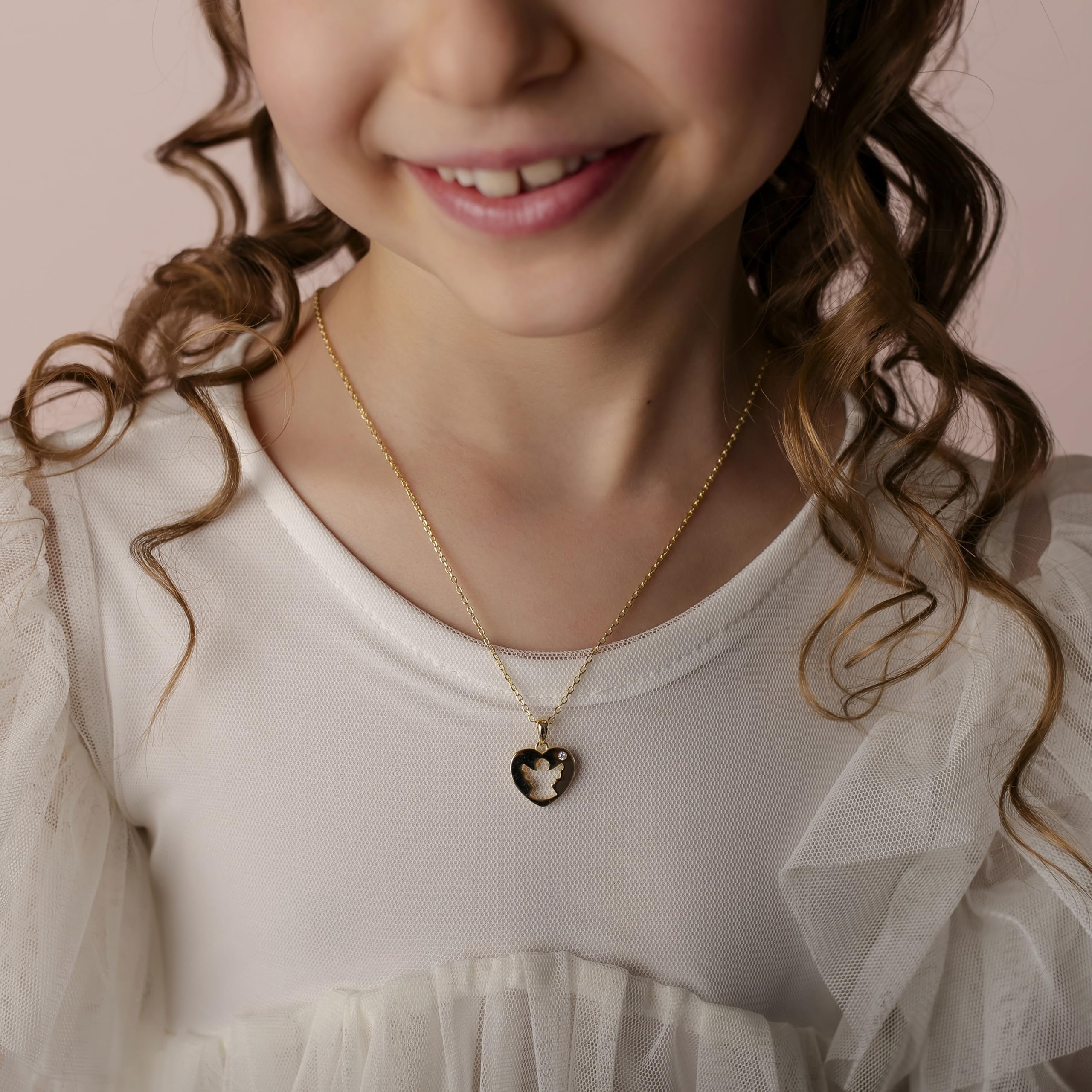 Sakrami Collana Ragazza e Bambina Angel Heart in Argento 925 e zircone, Pendente con Angelo Custode + Scatola con Incisione Personalizzata