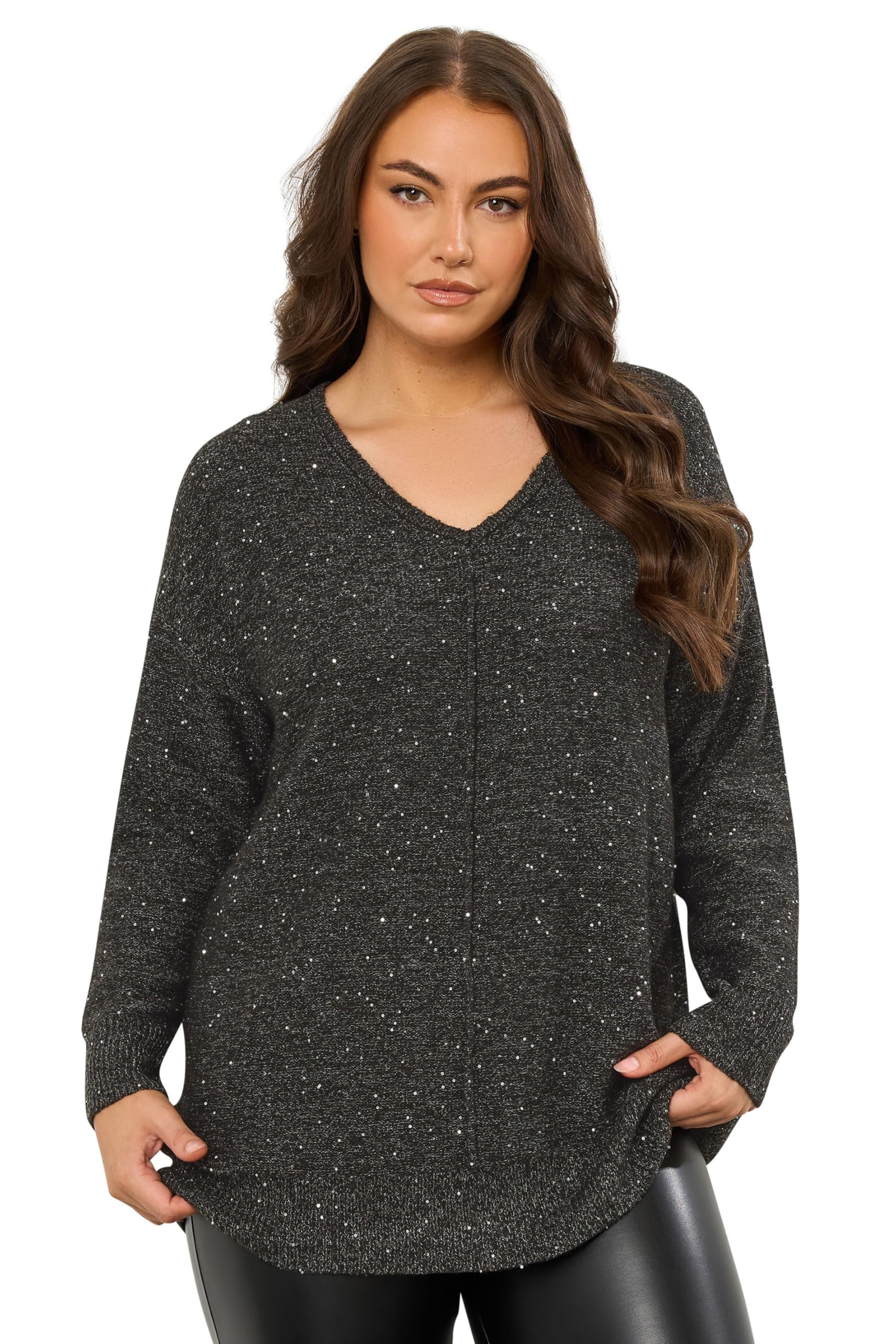 Evans Women's Black Plus Sequin Embellished Vneck Jumper Size 26-28