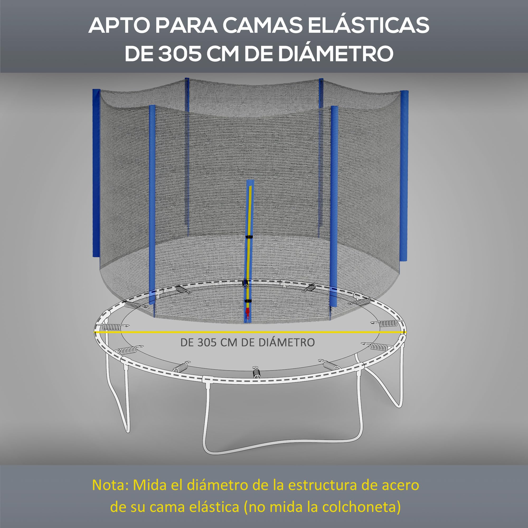 SPORTNOW Red de Seguridad para Cama Elástica Ø305 cm 6 Postes Rectos Verde | Red de Trampolín Redondo, para Exterior, Protectora para Cama Elástica