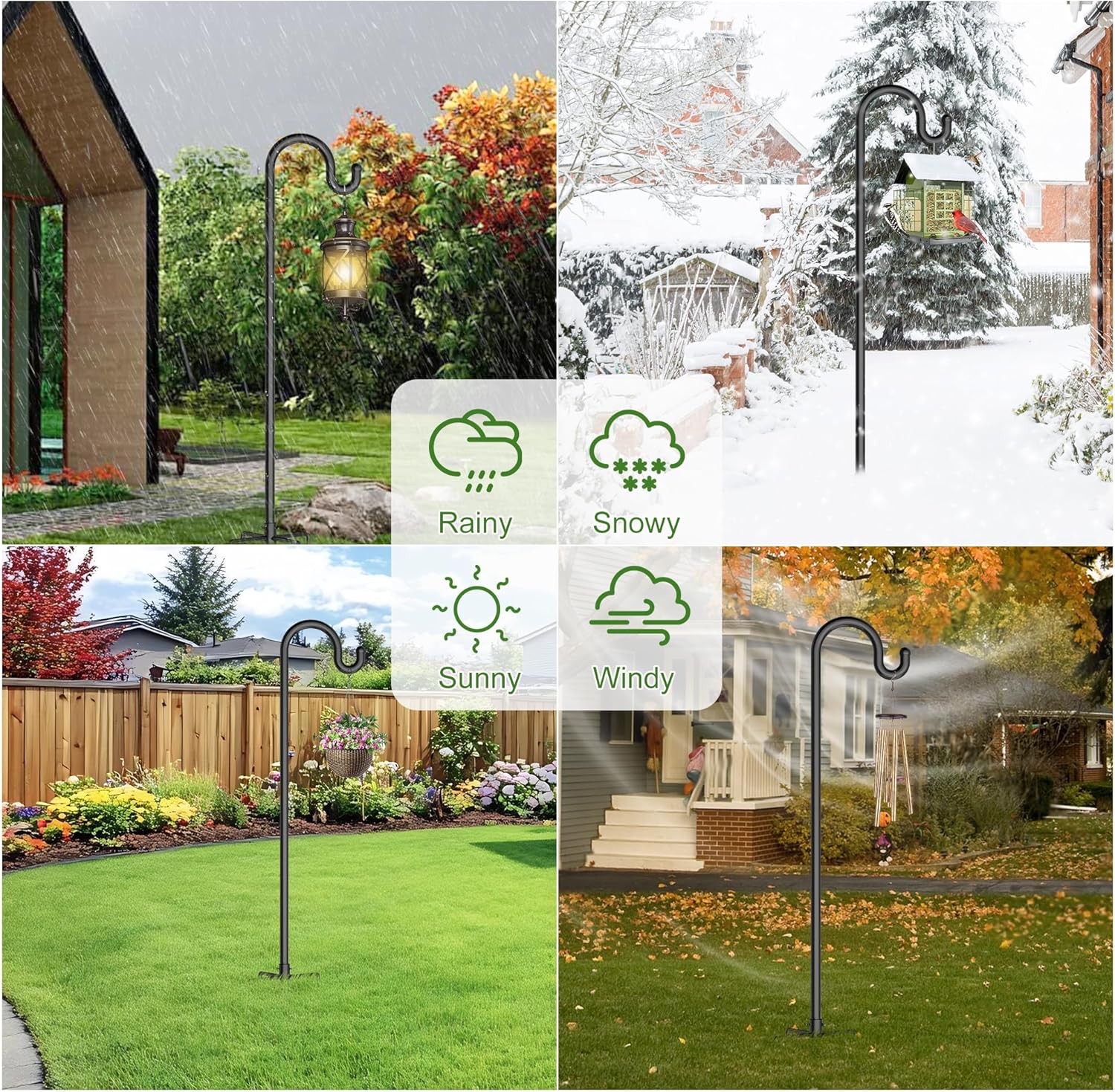 Shepards Hooks for Outdoor, 2PCS 60 Inch Bird Feeder Pole with 5 Prongs Plant Stand Adjustable Tall Heavy Duty for Hanging Plant Baskets, Solar Light, Wedding Decor, Lantern