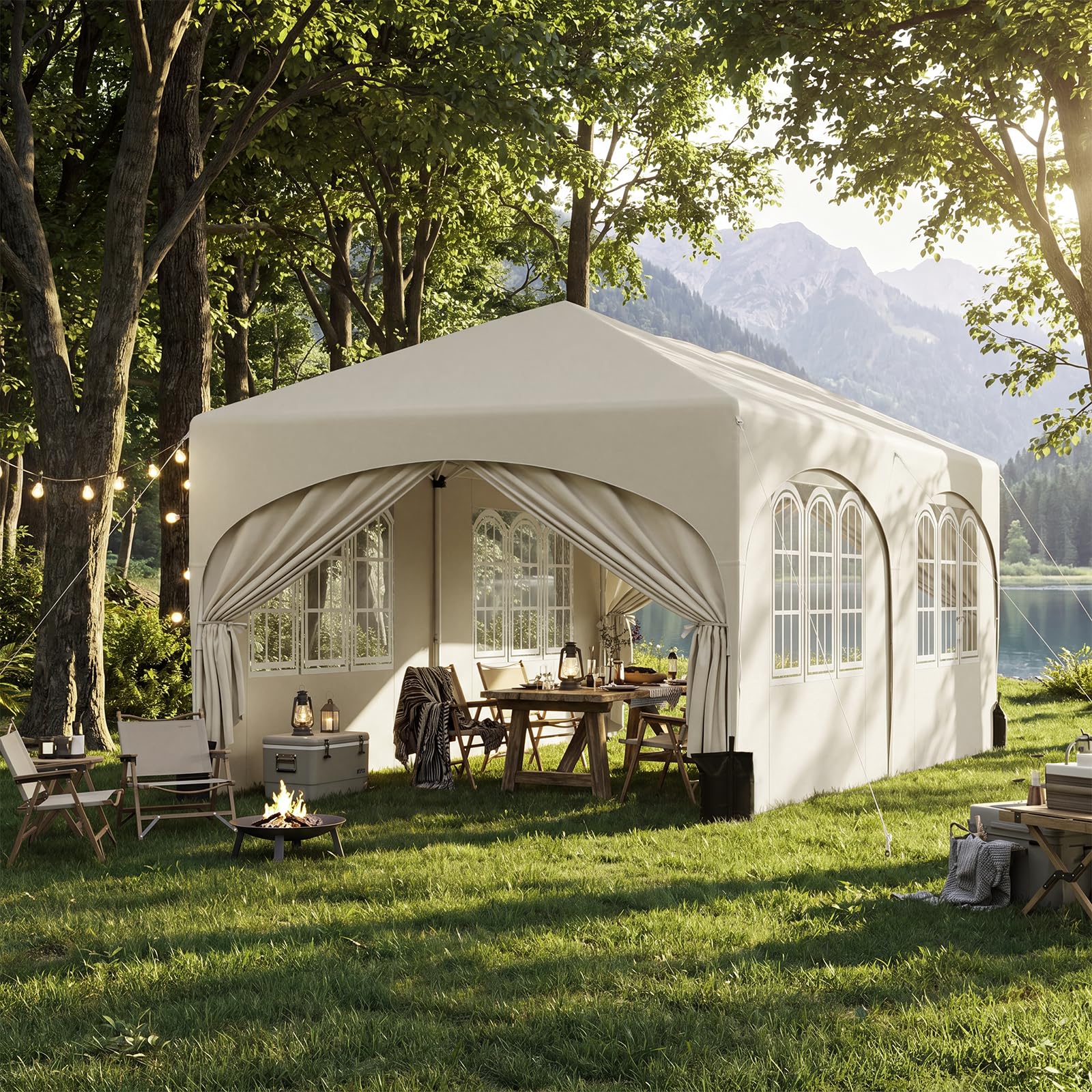 WOLTU Gazebo pieghevole Giardin 3x6m Pop Up da 3x6m con Pannelli Laterali Beige