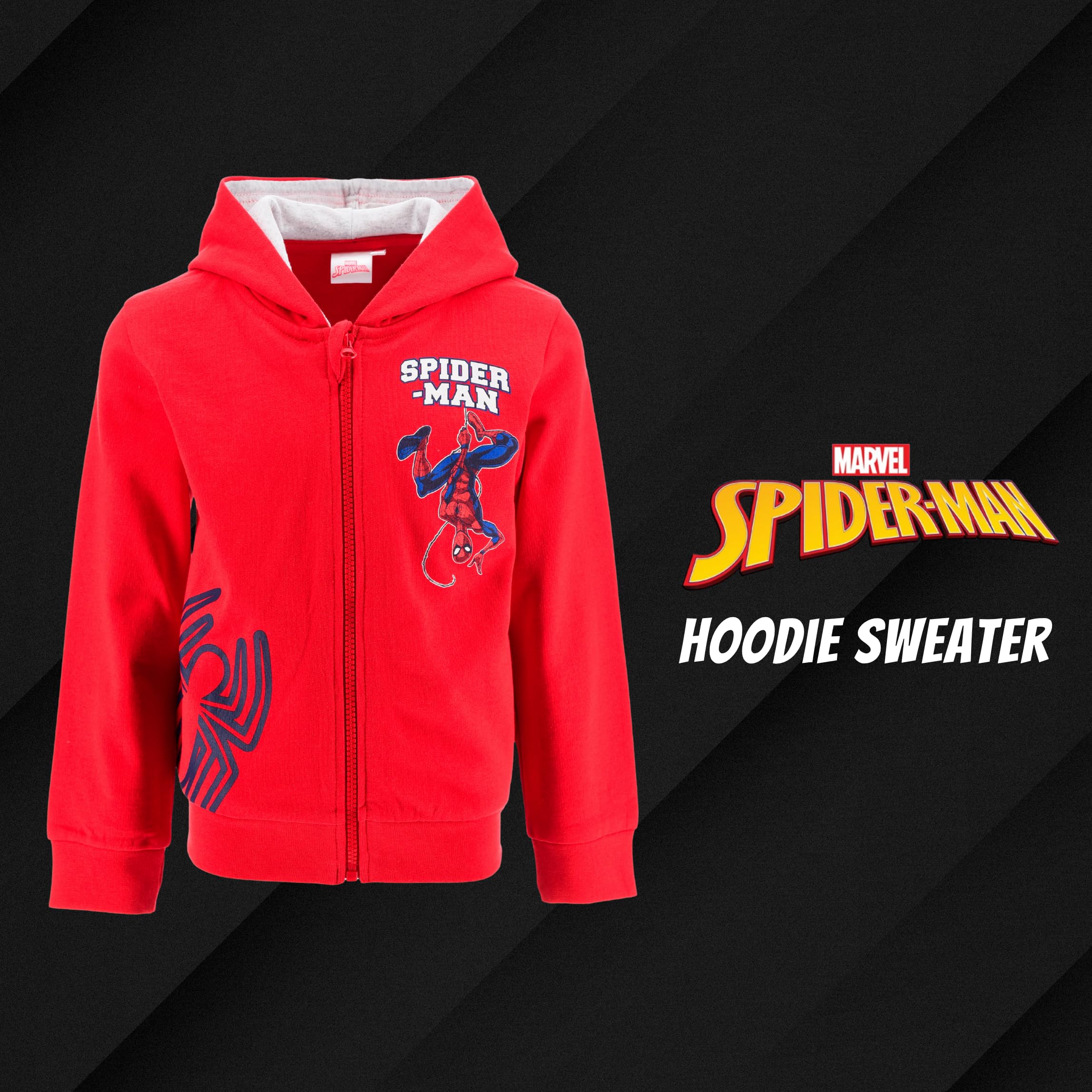 Marvel Spiderman Sudadera con Capucha Niño, Sueter Sudadera Cierre Cremallera, Regalo para Niños, Tallas 3 a 8 Años
