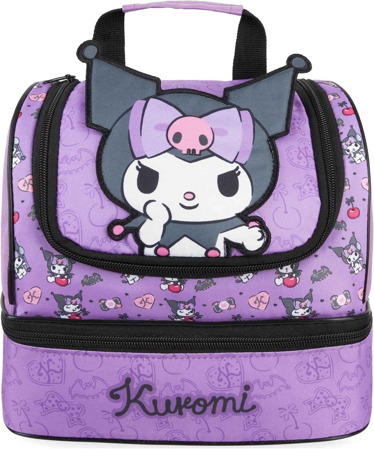 Get Trend Sanrio Kuromi Girls 3D Insulated Lunch Bag for School, Picnic | Dual Compartment, Reusable Kids Snack Bag, Zipped Cooler Bag with Carry Handle, Travel School Supplies Kawaii Gifts for Girls