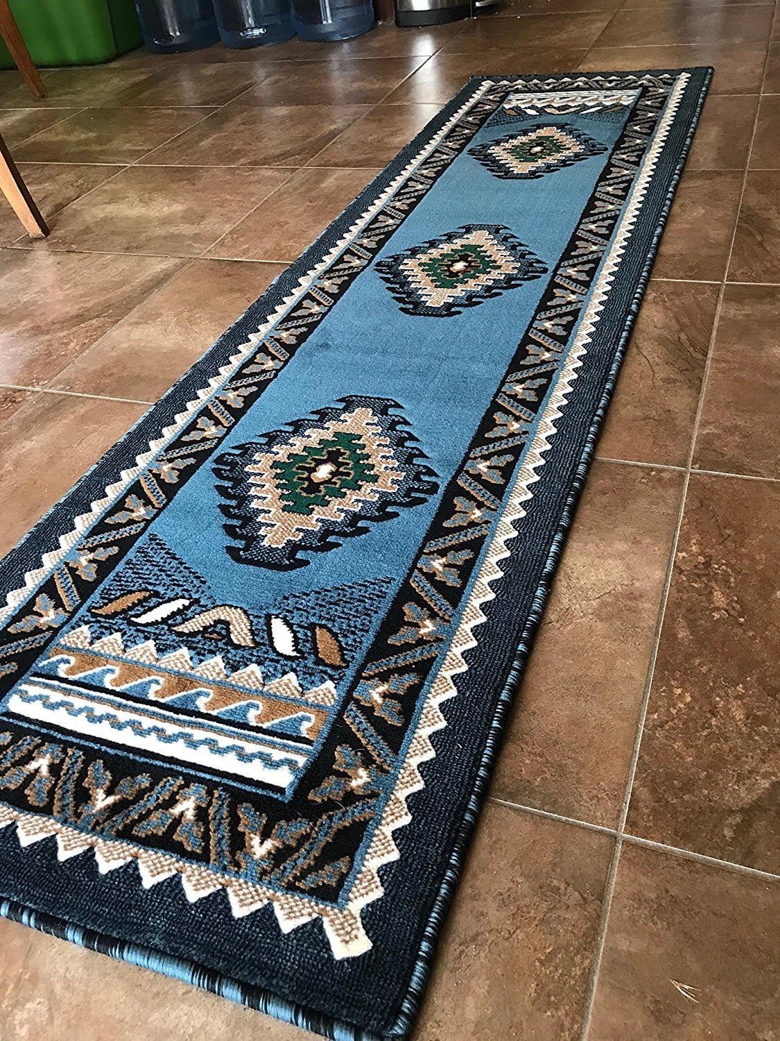Kingdom Southwest Native American Indian Runner Rug Blue & Green D143 (2 Feet X 7 Feet)