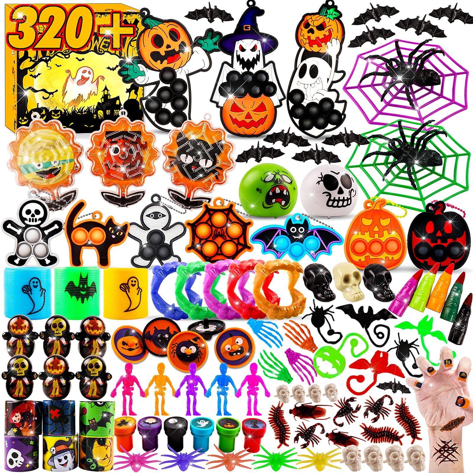 ChildFun 320 PCS Halloween Party Favors for Kids, Treasure Box Toys for Classroom Prize, Fidget Toys Bulk, Goodie Bags Fillers, Halloween Gifts for Kids, Pinata Stuffers, Carnival Prizes