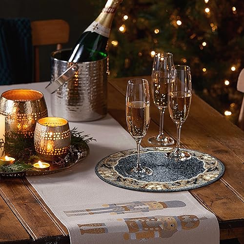 Miniatura 5 de Manteles individuales con cuentas para mesa de comedor de 13 pulgadas de diámetro, color gris y plateado, manteles individuales redondos para