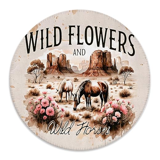 Vintage Country Cowgirl Western Mouse Pad for Desk, Wild Flowers Wild Horses Western Mousepad for Work Wireless Mouse Computers Laptop Desk Accessories, 7.9x7.9 Inch