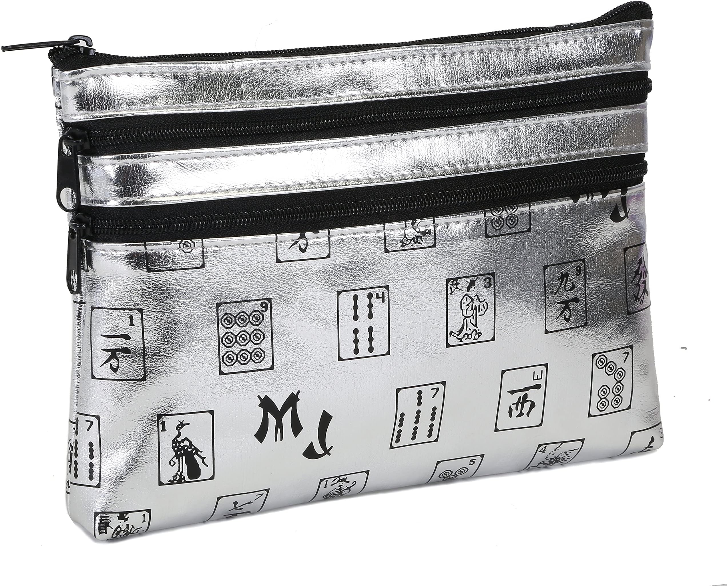 Silver Pattern 3-Zipper Purse, holds 2023 card, easy to clean, designer style