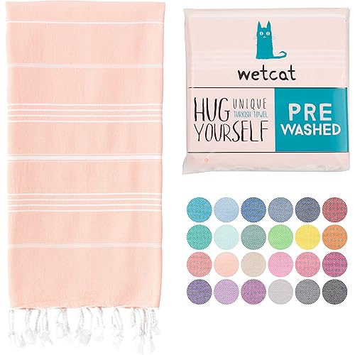 WETCAT Turkish Beach Towel (38 x 71) - Prewashed for Soft Feel, 100% Cotton - Quick Dry Beach Towels Oversized - Unique Turkish Towels for Travel with Lively Colors (Peach)