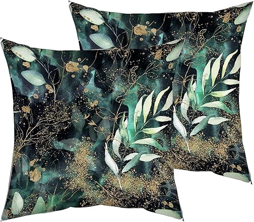 Juego de 2 fundas de almohada cuadradas de felpa corta de color verde oscuro de 18 x 18 pulgadas para el hogar, sofá, sofá occidental, sala de